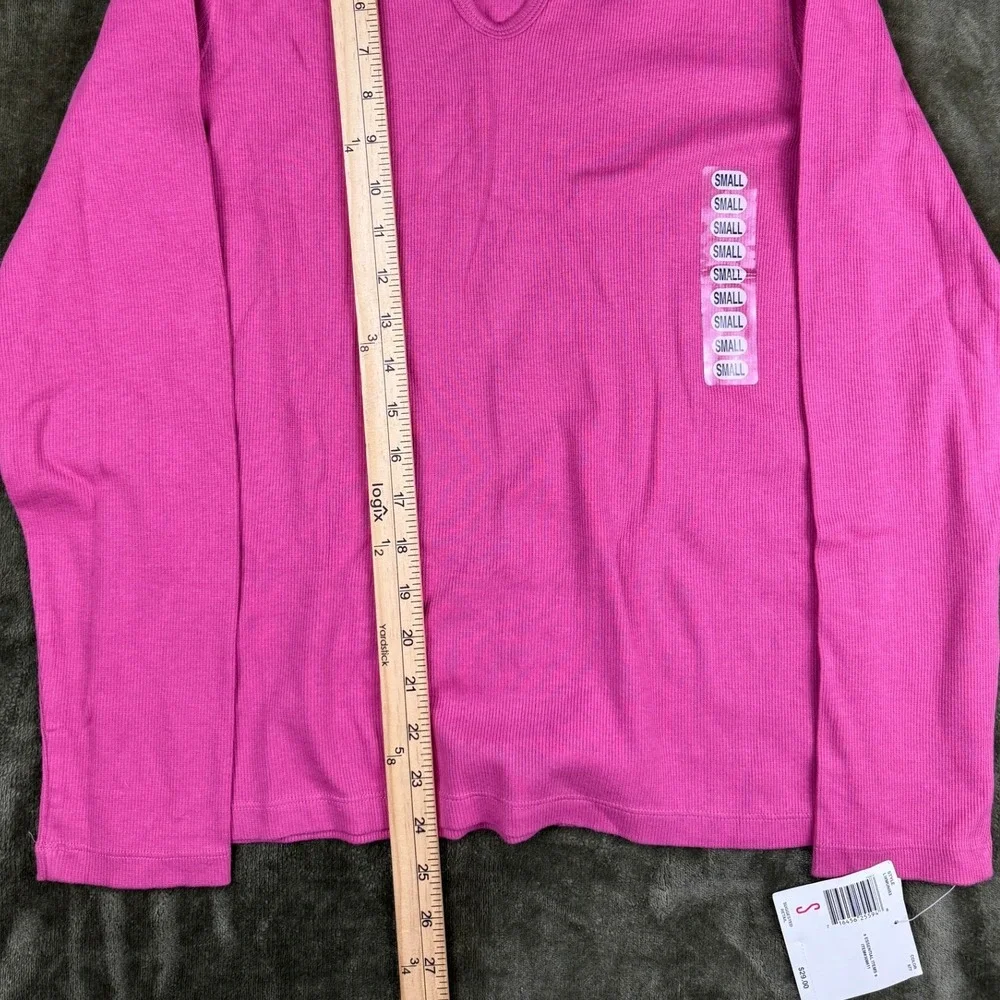 Vintage Y2K Liz Claiborne Lizwear Pink Rib Knit Long Sleeve Top Women Sm Stretch - Picture 9 of 10
